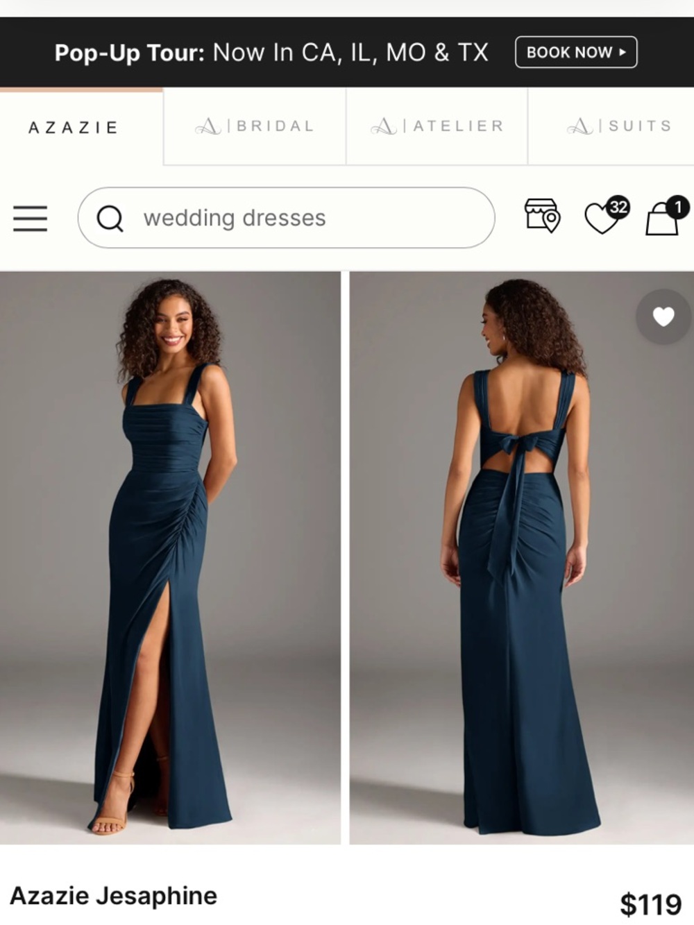 Azazie Jesaphine Dark Navy Satin Bow Dress